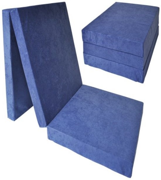 Gæstemadras Marineblå - Foldbar Madras - 195x80x15 cm - Campingmadras
