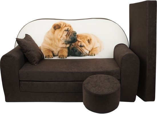 Børnesovesofasæt - Gæstemadras - Sofa - 170 x 100 x 8 - Sovesofa - Brun - Hvalpe
