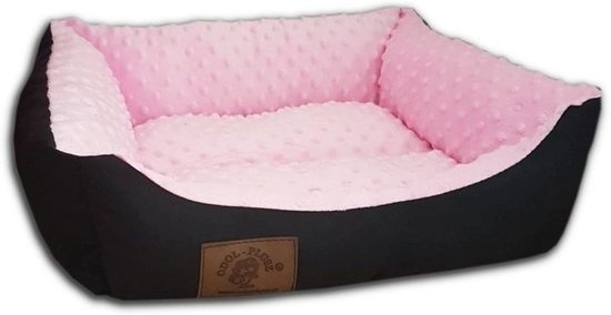 Hundeseng - S - lille hund - 50 x 40 cm - lyserød minky dot - hundeseng