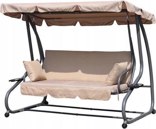 Gungbänk - trädgårdsgunga - med fällbart ryggstöd - beige