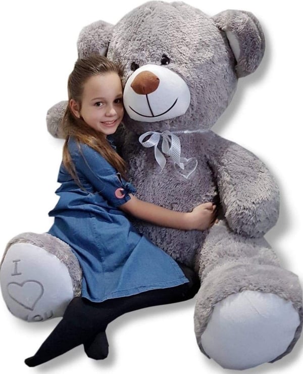 Nallekarhu harmaa 160 cm - suuri XL pehmolelu - brodeeratulla sydämellä