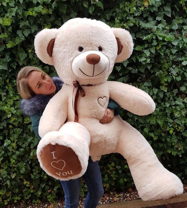 Bamse Creme - Broderet Jeg Elsker Dig - 160 cm