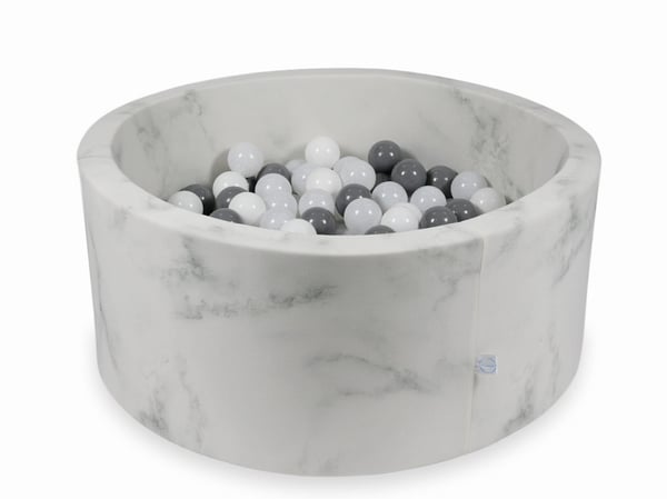 Marmor boldbassin med 300 hvide, grå og mørkegrå bolde - 90 x 40 cm - Rund