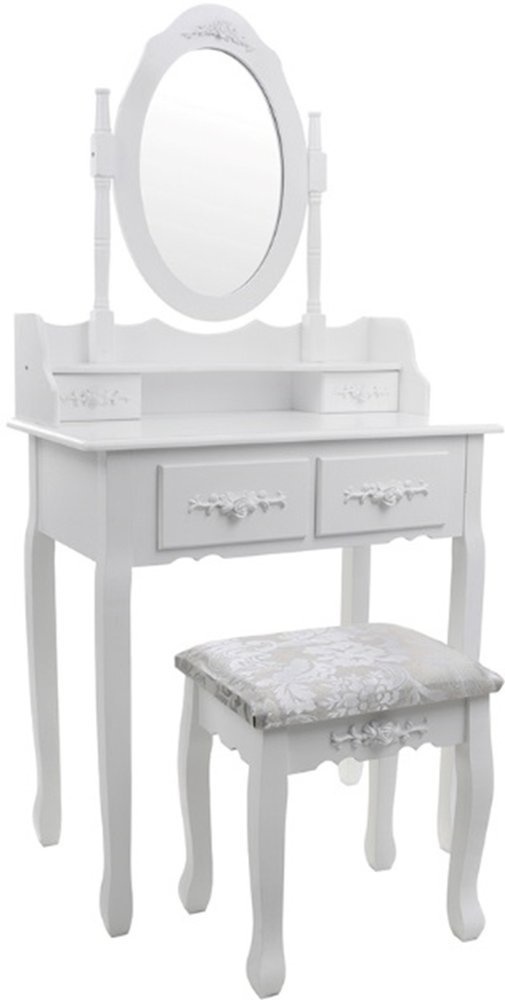 Toilettabord hvid - med spejl og skammel - træ - 75x40x147 cm