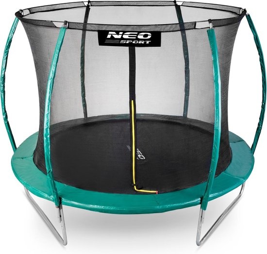 Trampolin grøn 312 cm - med buet net & stige - maks. 150 kg