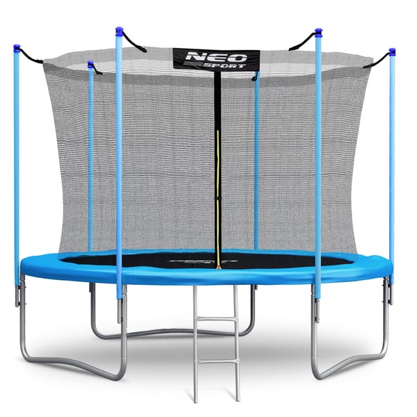 Trampolin - 252 cm - blå - med stige og indvendigt kantnet - op til 120 kg