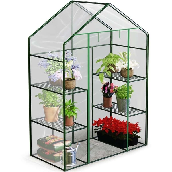 Puutarhan kasvihuone 4 hyllyllä - 140x70x195 cm - PVC Puutarhan kasvihuone 4 hyllyllä - 140x70x195 cm - PVC