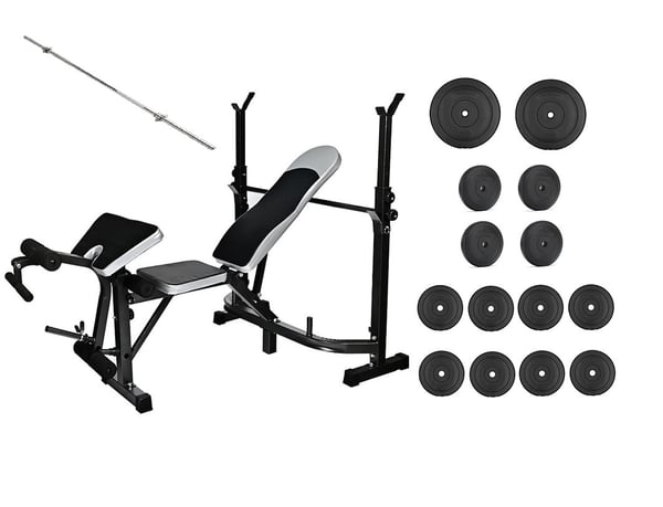 Vægtbænk fitness med vægte og vægtstang - kombinationssæt 60 kg