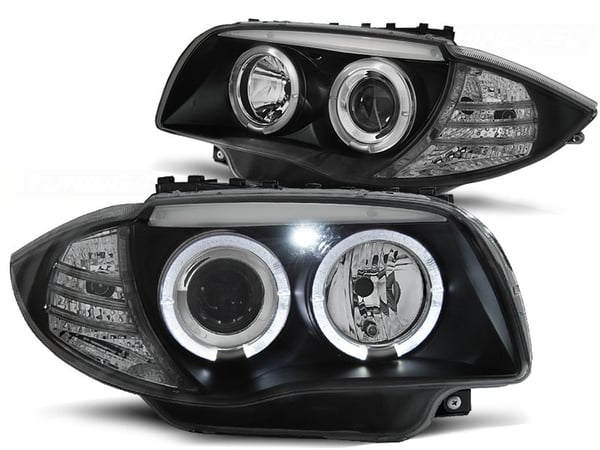 Forlygter dobbelt halo fælge BMW 1 E87/E81/82/88 04-11 ANGEL EYES SORT