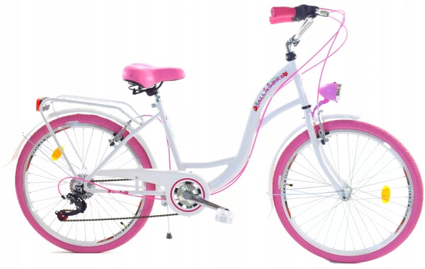 Pigecykel 24 tommer robust model pink med hvid 6 gear