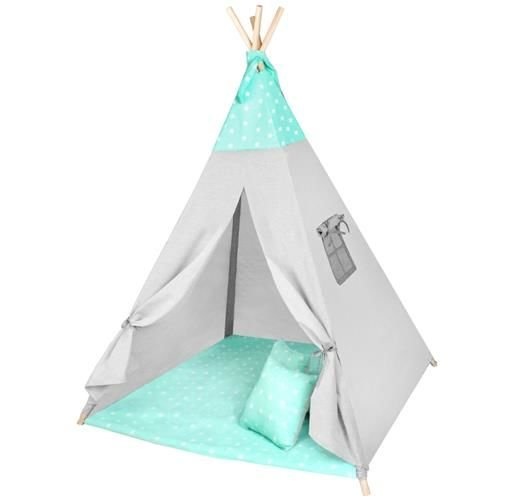 Wigwam tipi telt - legetelt - 4 dele - 100% bomuld - Mintgrøn / prikker