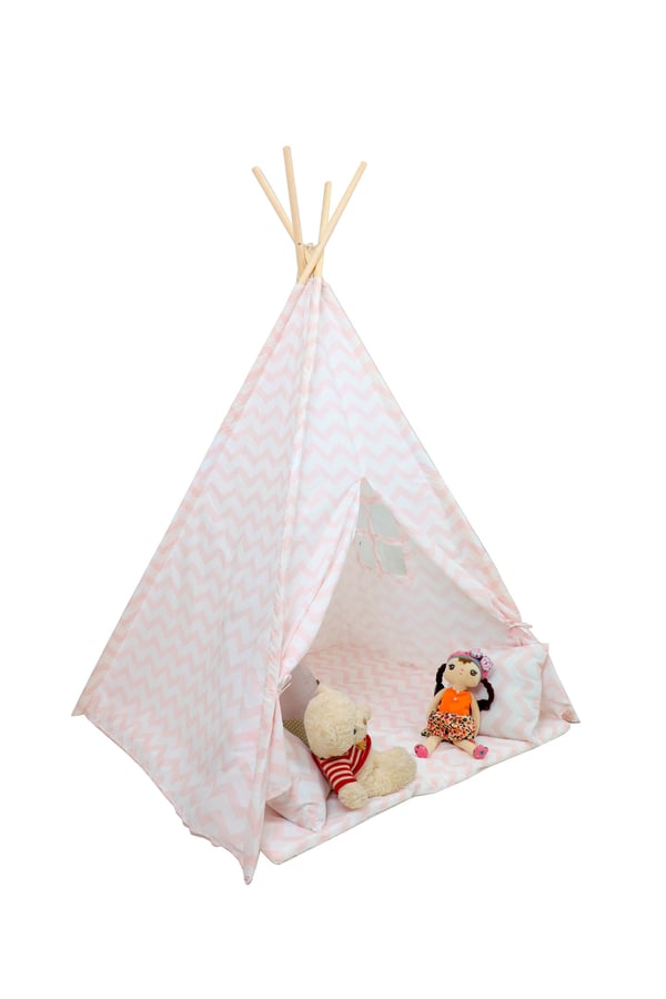 Tipi telt - Legetelt med gulvmåtte og puder - Pink - Zigzag