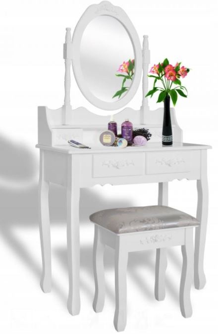 Stilfuldt Moderne Vintage Makeupbordssæt med Spejl & Taburet til Elegant Skønhedsrutine