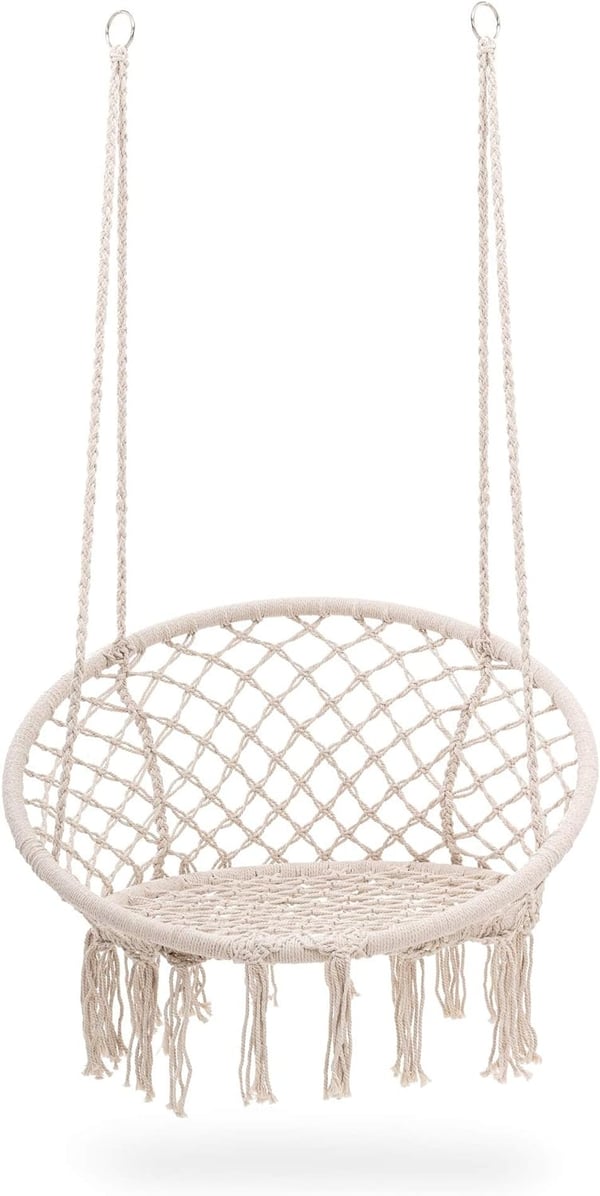 Hængestol - knyttet reb - ø 60 cm - beige - op til 150 kg