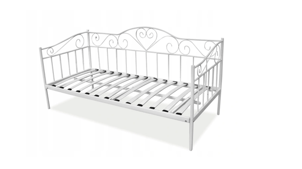 Sengestel 90x200 cm - metal - med madras - hvid - hjerter
