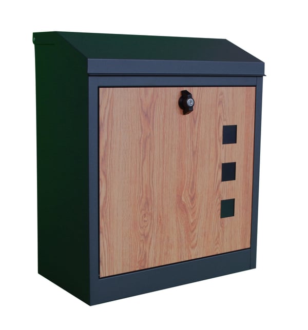 Pakettipostilaatikko - 43x24x52 cm - metalli - antrasiitti, puun näköinen