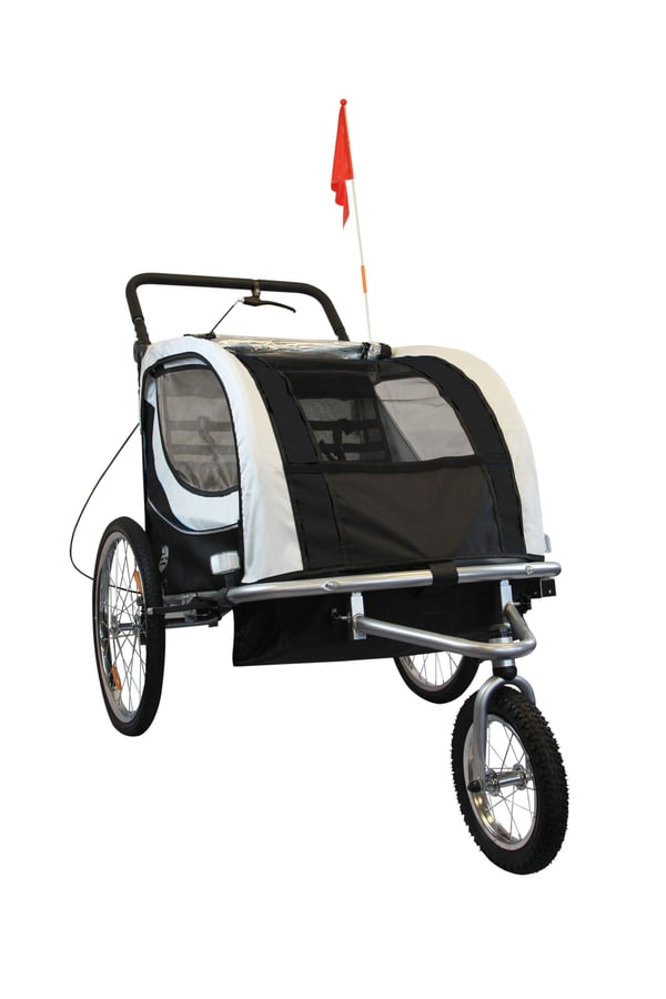 Sort & Hvid 2-personers Cykeltrailer til Børn - Konverterbar til Barnevogn, Sikkerhed & Komfort for Aktive Forældre