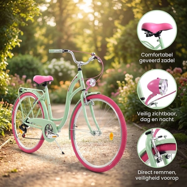 Pigecykel - 26 tommer - citybike - mintgrøn pink