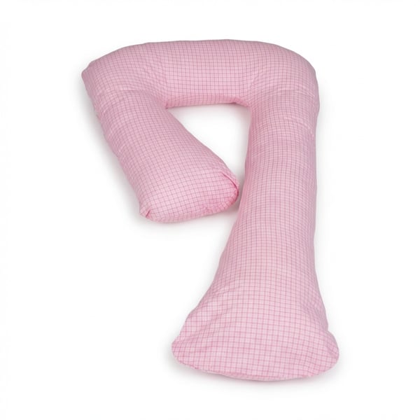 Graviditetspude 100% bomuld 235 cm pink med lyserødt ternet mønster