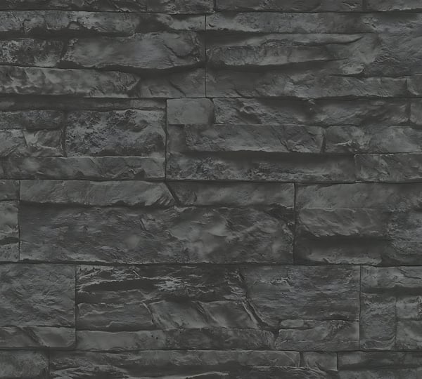 Non woven-tapet sten utseende Profhome 707123-GU slät matt färg grå svart 5,33 m2