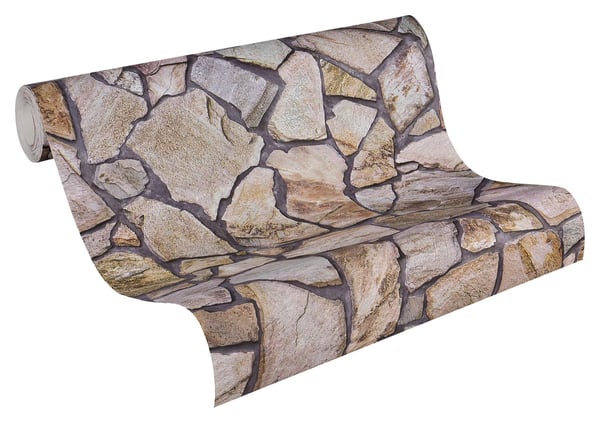 Ikke-vævet tapet sten imitation Profhome 927316-gu glat mat färg brun  beige 5,33 m2