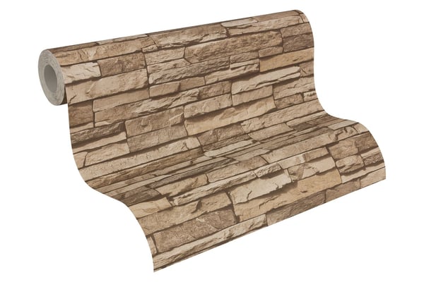 Ikke-vævet tapet sten imitation Profhome 958332-gu glat mat färg brun  beige 5,33 m2