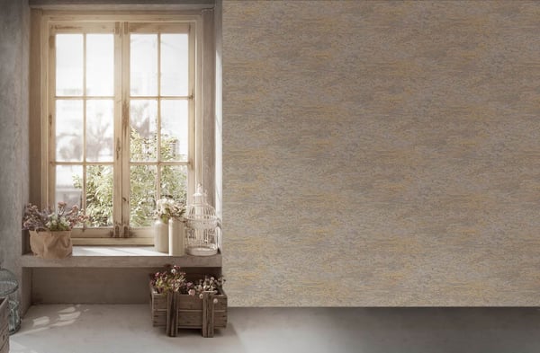 Ikke-vævet tapet abstrakt Profhome 383582-GU lidt tekstureret flimrende farve beige creme gyldengul grå 5,33 m2