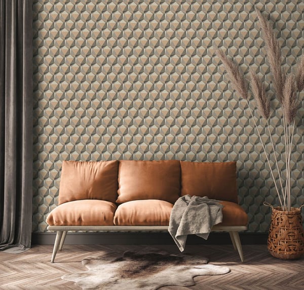 Ikke-vævet tapet retro Profhome 387481-GU lidt tekstureret mat farve beige grå mørkegrå antracit 5,33 m2
