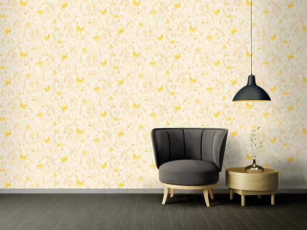 Ikke-vævet tapet blomstret Profhome 343251-gu lidt tekstureret glitrende mønster mat baggrund färg sølv gul creme 7,04 m2