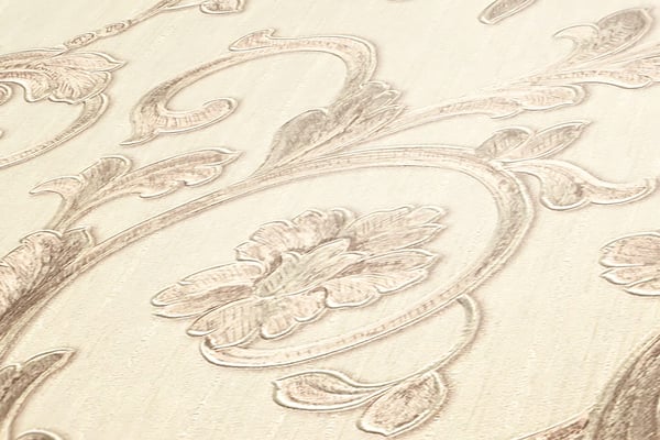 Ikke-vævet tapet blomstret Profhome 343263-gu lidt tekstureret glitrende mønster mat baggrund färg bronze beige creme 7,04 m2