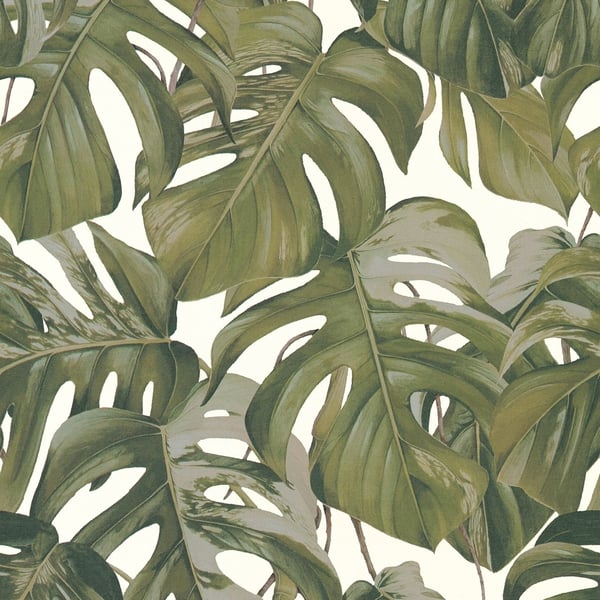Non woven-tapet blomster Profhome 365192-GU slät matt färg grön vit grå 5,33 m2