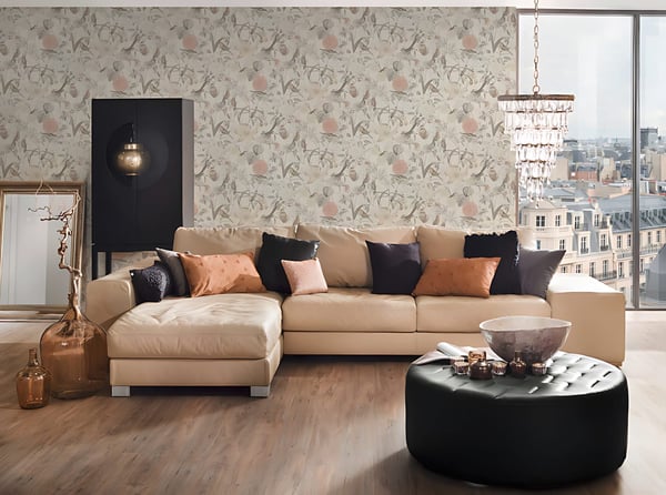 Ikke-vævet tapet blomster Profhome 372762-gu glat mat färg grå lyserød orange 5,33 m2