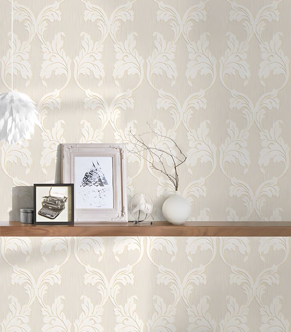 Tekstiltapet barok Profhome 956287-gu tekstureret mat färg beige creme guld 5,33 m2