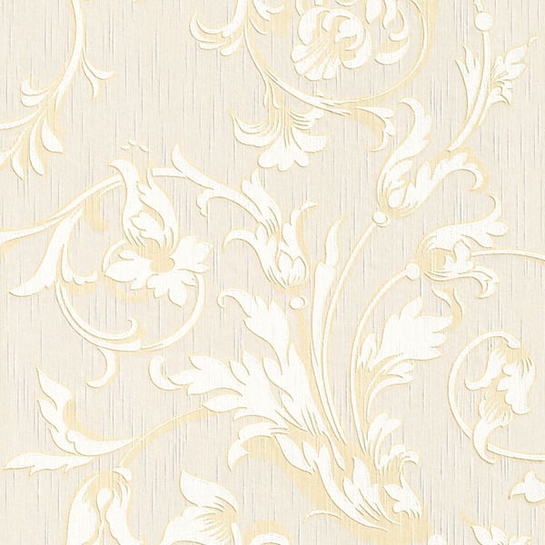 Textiltapet Blommig Profhome 956337-GU texturerad matt färg grädde guld beige 5,33 m2