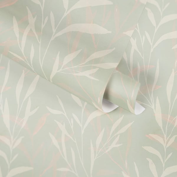 Natur tapet Profhome 782221-GU varmt stemplet ikke-vævet tapet glat blomster mat olive pastelgrøn creme lyserød 5,33 m2