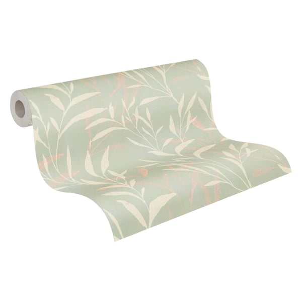 Natur tapet Profhome 782221-GU varmt stemplet ikke-vævet tapet glat blomster mat olive pastelgrøn creme lyserød 5,33 m2