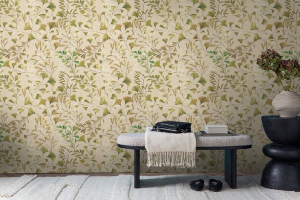 Natur tapet Profhome 782233-GU varmt stemplet ikke-vævet tapet glat blomster mat fløde grøn beige hvid beige brun 5,33 m2