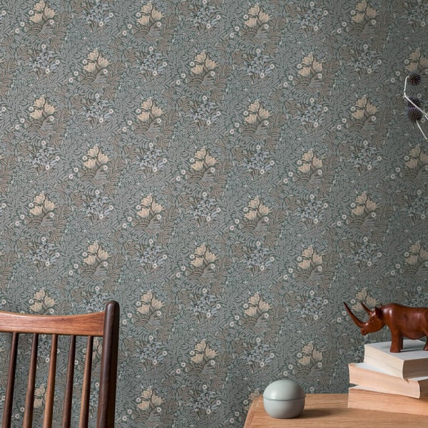Blomstret tapet Profhome 390573-GU ikke-vævet tapet glat blomster mat grå mørkegrå hvid beige brun 5,33 m2