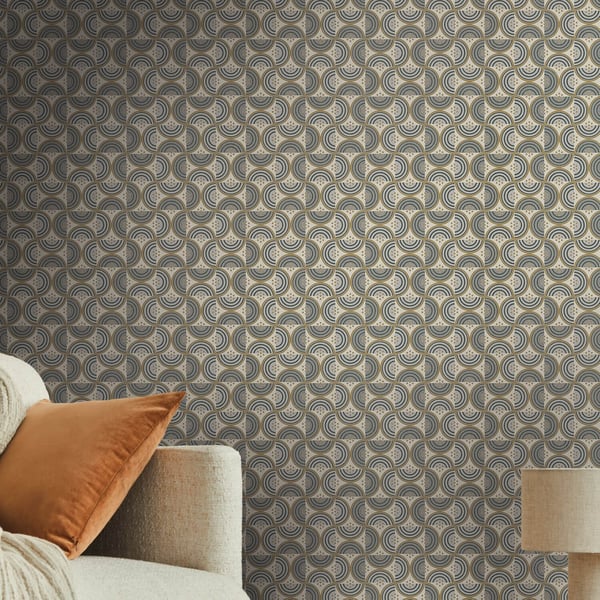 Retro tapet Profhome 390613-GU ikke-vævet tapet glat geometriske mat olive oliven gul grå beige 5,33 m2