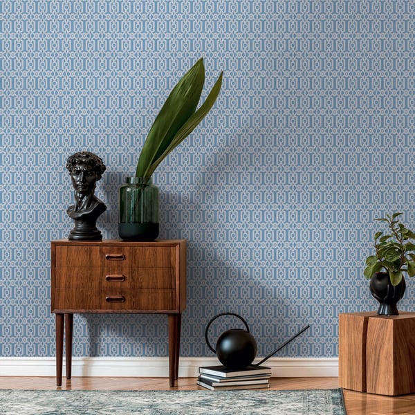 Retro tapet Profhome 390622-GU ikke-vævet tapet glat ornament mat blå pastel blå grå 5,33 m2