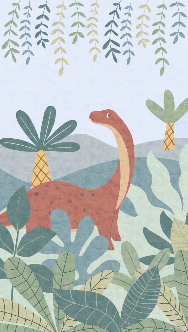 Foto tapet Profhome 770621-GU ikke-vævet tapet glat dinosaurs mat blå grøn brun orange 1,59 m x 2,8 m