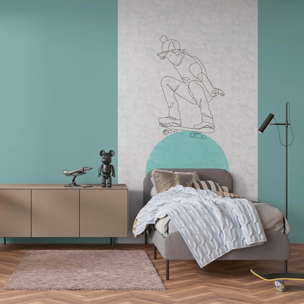 Foto tapet Profhome 770681-GU ikke-vævet tapet glat børnetapet mat grå mørkegrå pastel turkis 1,59 m x 2,8 m