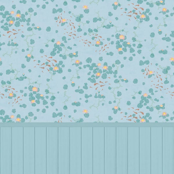 Foto tapet Profhome 770731-GU ikke-vævet tapet glat børnetapet mat blå  pastel turkis grøn brun beige 1,59 m x 2,8 m