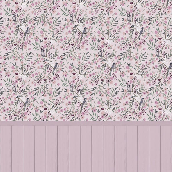 Foto tapet Profhome 770741-GU ikke-vævet tapet glat børnetapet mat lyserød pastel violet grøn grå 1,59 m x 2,8 m