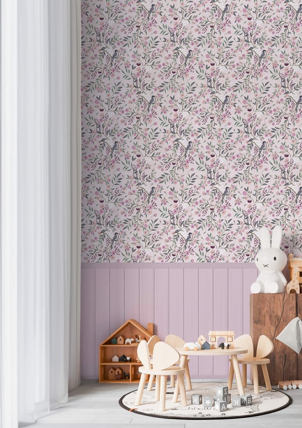 Foto tapet Profhome 770741-GU ikke-vævet tapet glat børnetapet mat lyserød pastel violet grøn grå 1,59 m x 2,8 m