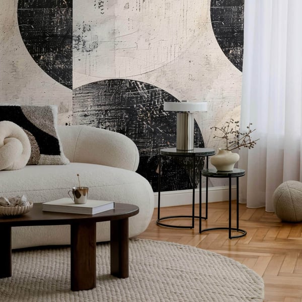 Valokuvatapetti Profhome 791441-GU kuuma kohokuvioitu kuitutapetti hieman rakenteellinen geometrinen mat musta kerma silkki harmaa beige 1,59 m x 2,8
