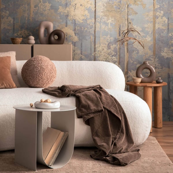 Fototapet Profhome 791447-GU heta präglade non-woven tapet lätt texturerad skog matt beige sand gul pastell blå 1,59 m x 2,8 m