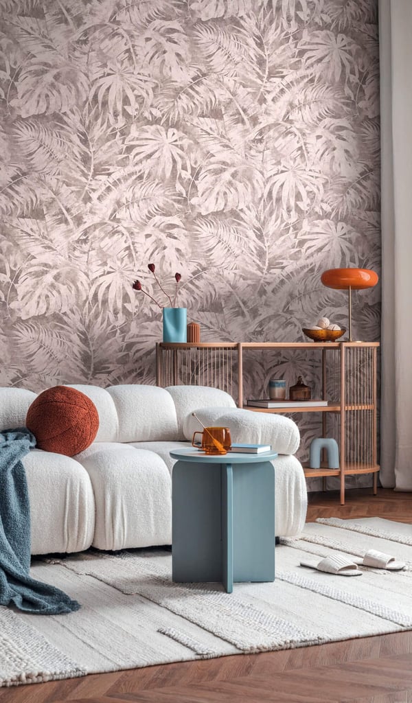 Foto tapet Profhome 791457-GU varmt stemplet ikke-vævet tapet lidt tekstureret palme mat lyserød støvet pink brunrød 1,59 m x 2,8 m
