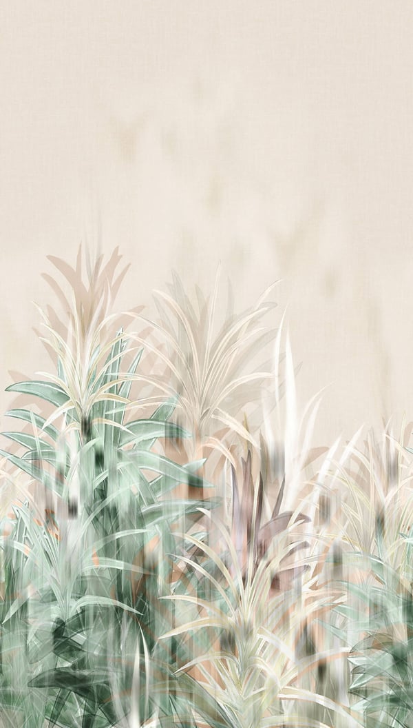 Foto tapet Profhome 791459-GU varmt stemplet ikke-vævet tapet lidt tekstureret palme mat beige creme grøn grå silke 1,59 m x 2,8 m