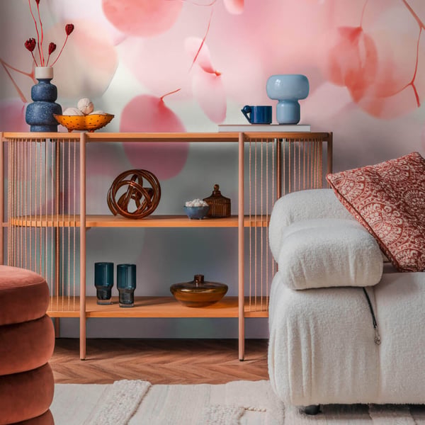 Foto tapet Profhome 791551-GU varmt stemplet ikke-vævet tapet lidt tekstureret blomster mat lyserød fuchsia blålilla hvid 1,59 m x 2,8 m